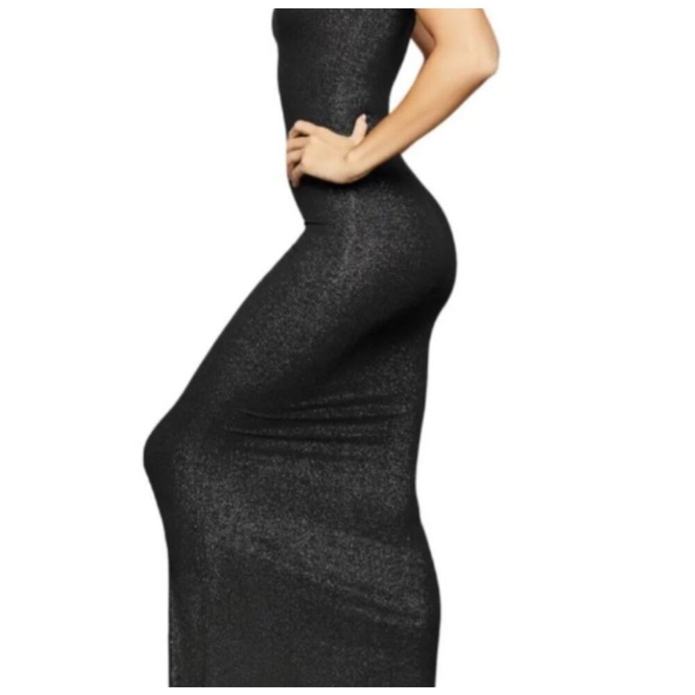 SKIMS Soft Lounge Black Shimmer Long Slip Dress Size Large Minimalist Sexy - Picture 3 of 8